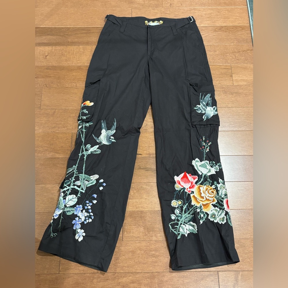 Floral Embroidered Black Pants